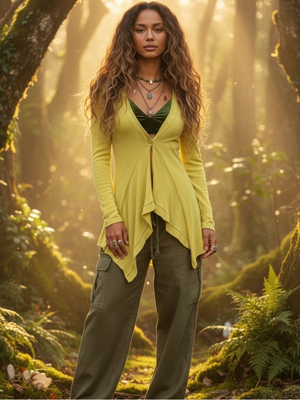 Anthropologie Chartreuse Asymmetrical Draped Cardigan Boho Whimsigoth Y2K